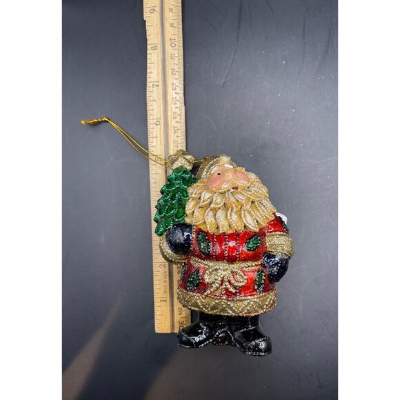 Folk Art Santa w/ Wreath Christmas Glossy Plastic Ornament 5” - Picture 6 of 6